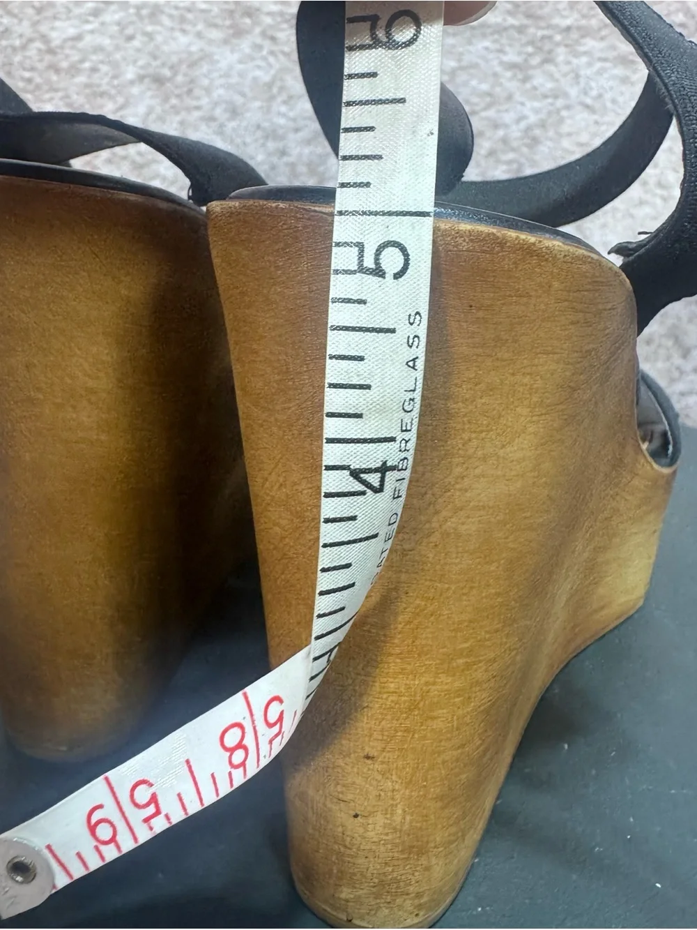 Steve Madden 9.5 Black Elastic Strap Sandals with Wood 5” Platform Wedge